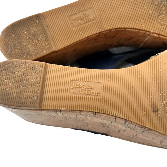 Jessica Cline Women's Leather Dreamer Cross-Strap Cork Wedge Sandals Size 8.5M - Picture 11 of 12